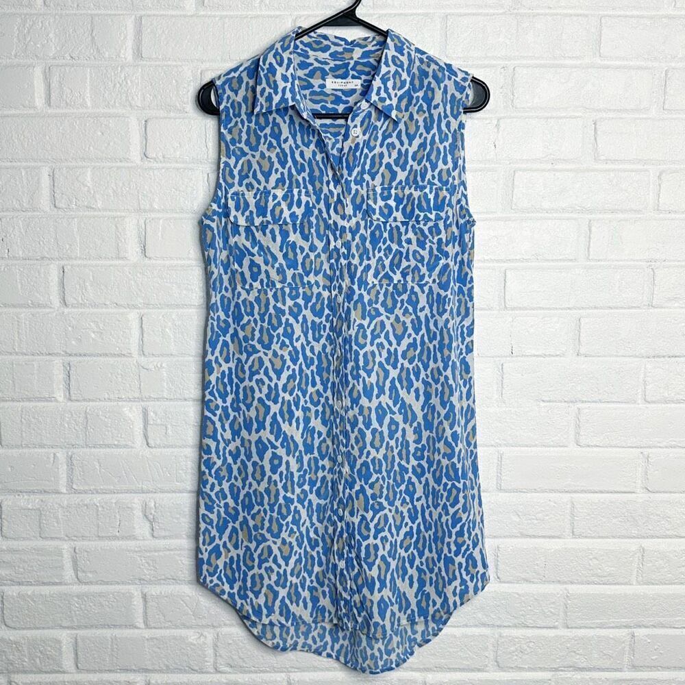 Equipment‎ Slim Signature Mini Dress Silk Blue Cheetah size Small